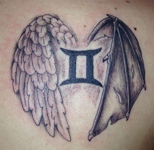 Gemini Sun Sign With Angel And Devil Wings