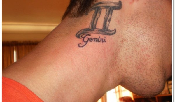Gemini Tattoo On Guy Side Neck
