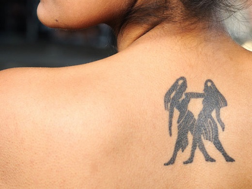 Gemini Twins Tattoo On Girl Upper Back