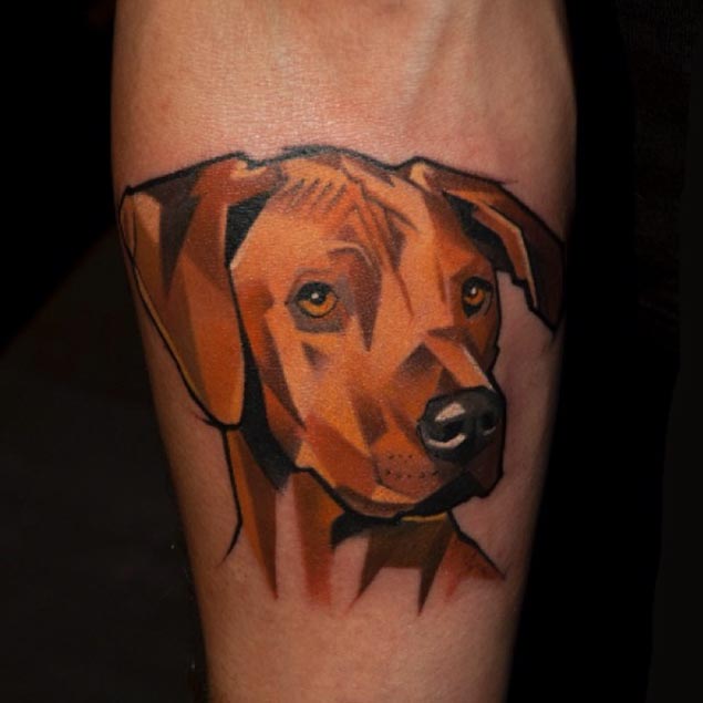 Geometric Dog Face Tattoo Design For Forearm