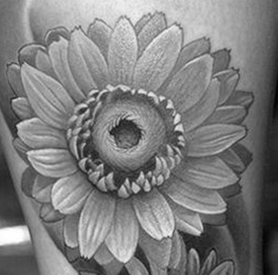 Grey Ink 3D Daisy Flower Tattoo Design