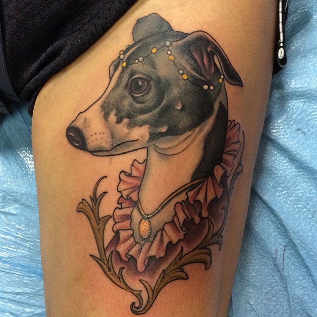 Greyhound Dog Face Tattoo Design For Half Sleeve By Craig Gardyan