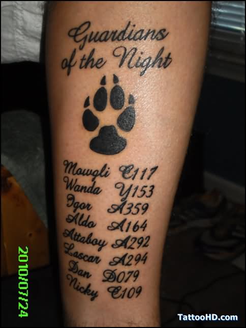 Guardians Of The Night - Dog Paw Print Tattoo Design For Forearm
