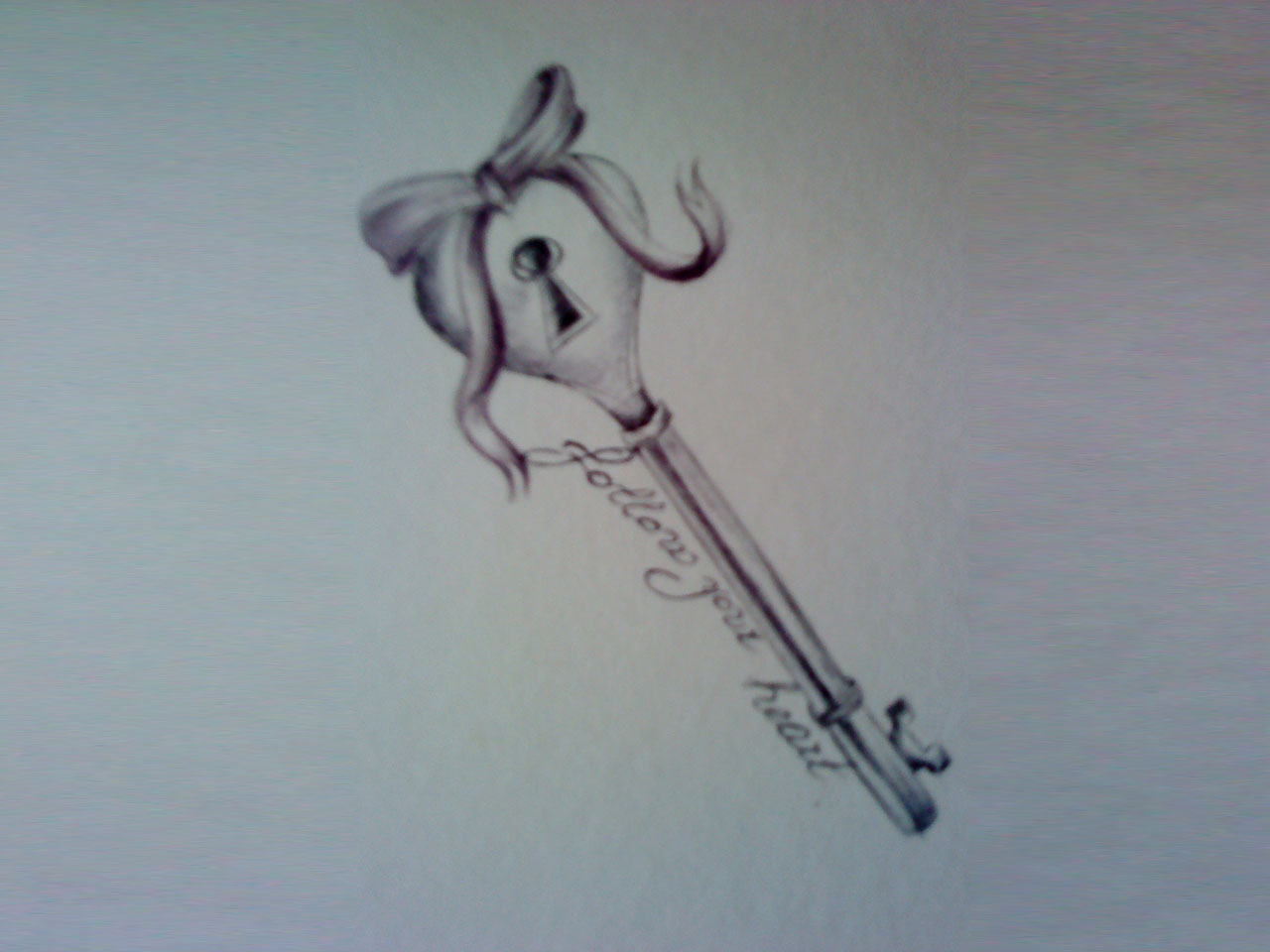 Heart Key With Bow Tattoo Design
