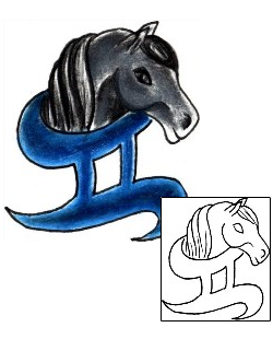 Horse Head And Gemini Zodiac Sign Tattoo Design