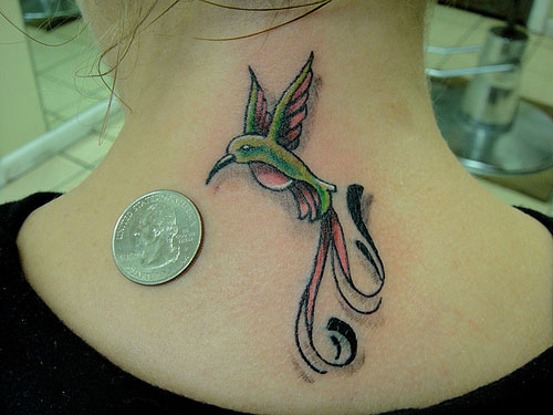 Hummingbird Tattoo On Back Neck