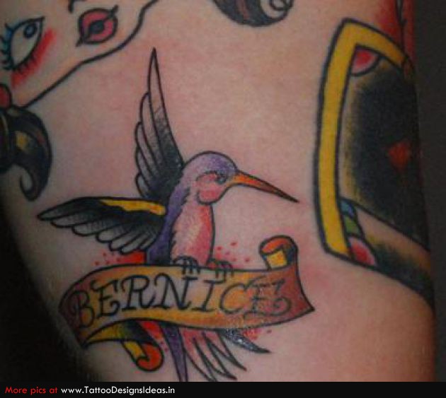 Hummingbird With Banner Tattoo Design