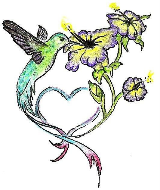 Hummingbird With Flowers Tattoo Design By Carrie Ann B. T.