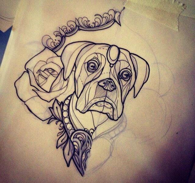 Impressive Dog With Rose Tattoo Design