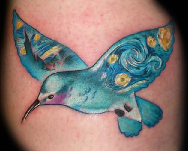 Impressive Flying Hummingbird Tattoo Design