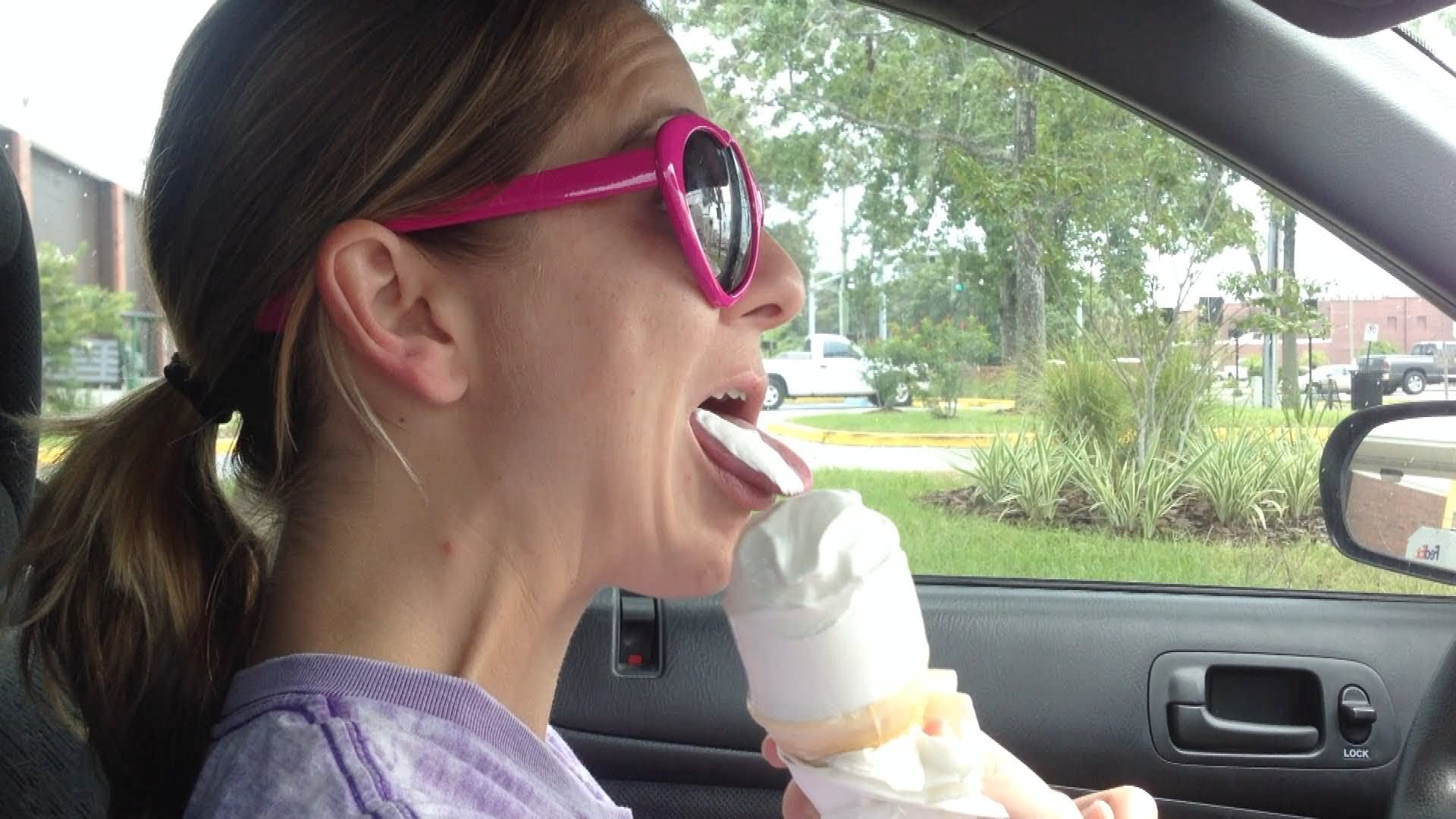 Licking Ice Cream Cone Funny Face Girl Image