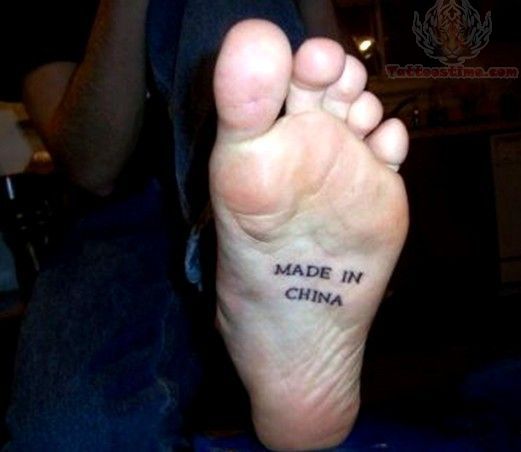Made In China Lettering Tattoo On Under Foot