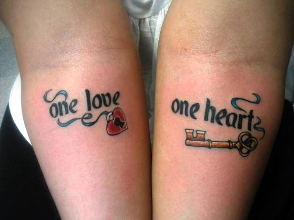 One Love One Heart - Heart Lock And Key Tattoo On Both Forearm