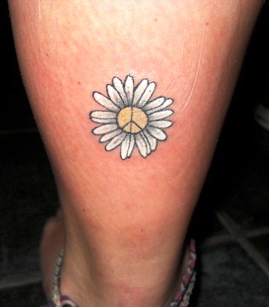 Peace Daisy Flower Tattoo Design For Leg