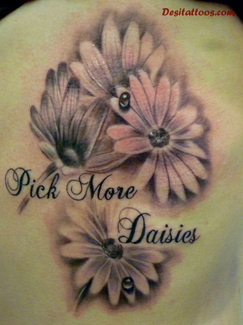 Pick More Daisies – Black Ink Daisy Flowers Tattoo Design