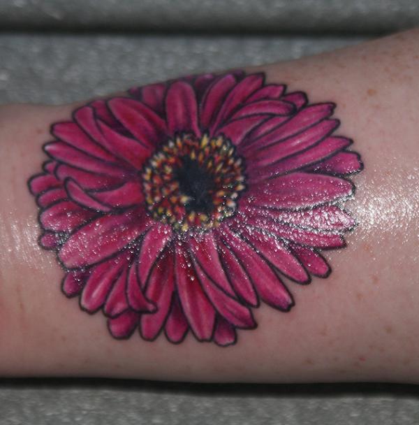 Pink Ink Daisy Flower Tattoo Design For Wrist