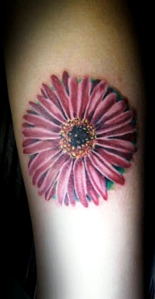 Purple Ink Daisy Flower Tattoo On Forearm