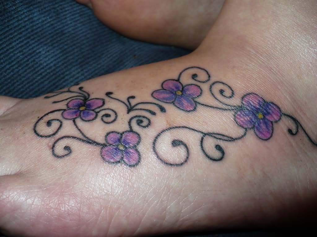 Purple Three Daisy Flowers  Tattoo Design For Foot