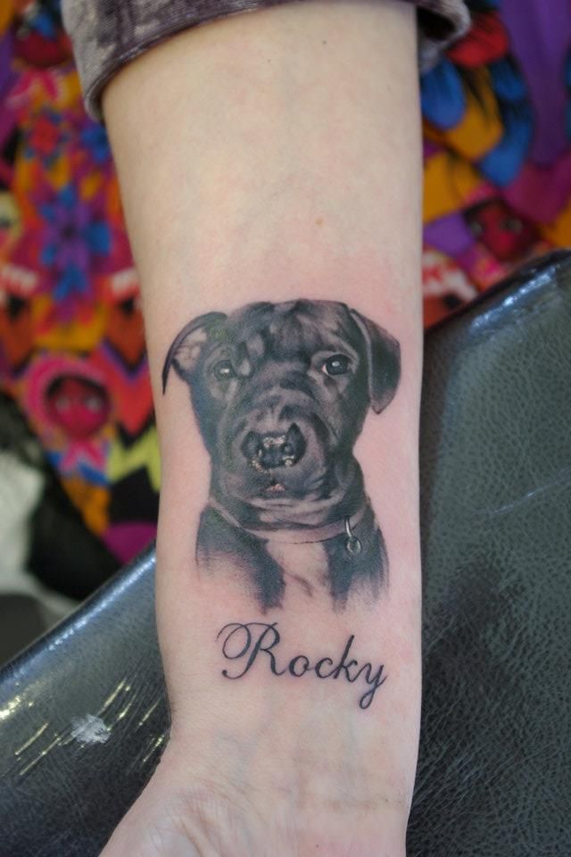 Rcoky - Black Ink Dog Tattoo Design For Wrist