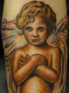 Realistic Cupid Cherub Tattoo Design For Forearm