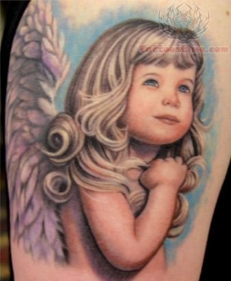 Realistic Cupid Cherub Tattoo Design For Shoulder
