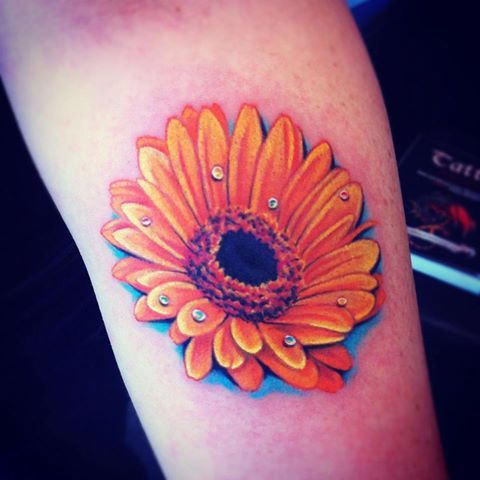 Realistic Daisy Flower Tattoo Design For Forearm