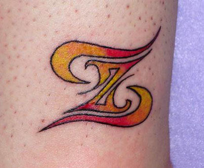 Red And Yellow Ink Gemini Tattoo Image