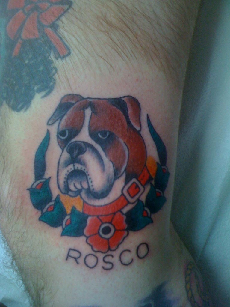 Rosco - Boxer Dog Tattoo Design For Thigh
