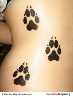 Silhouette Three Dog Paw Print Tattoo Design For Side Rib
