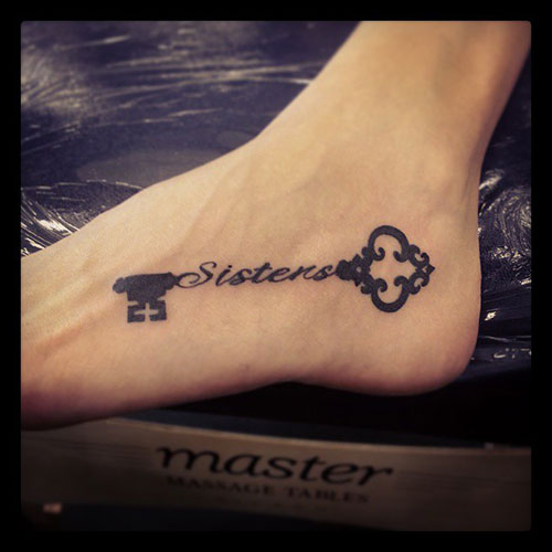 Sisters Key Tattoo On Foot