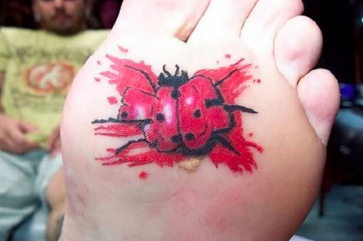 Splash Ladybird Tattoo On Under Foot