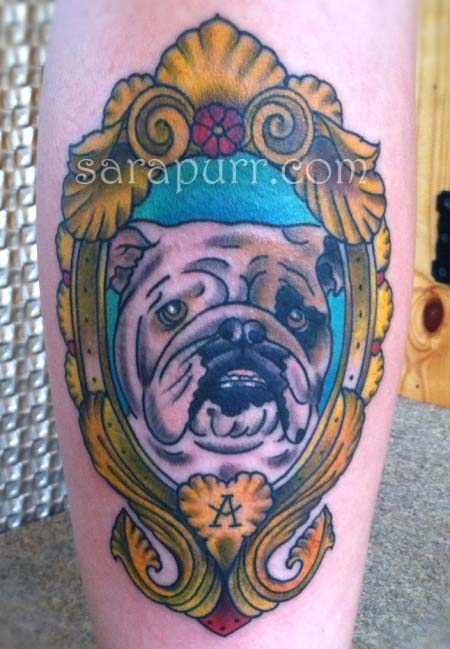 Traditional Bulldog In Frame Tattoo Design