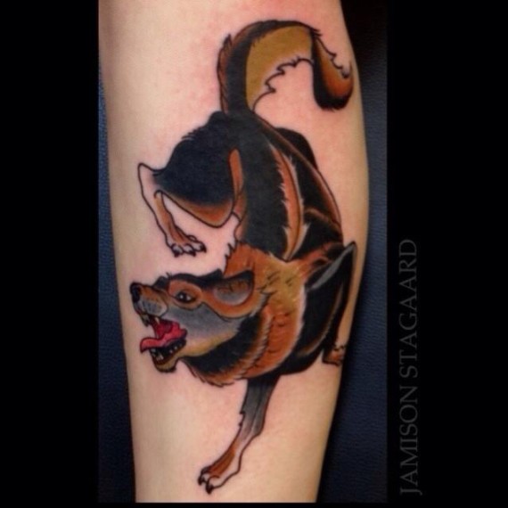 Traditional Dog Tattoo Design For Leg