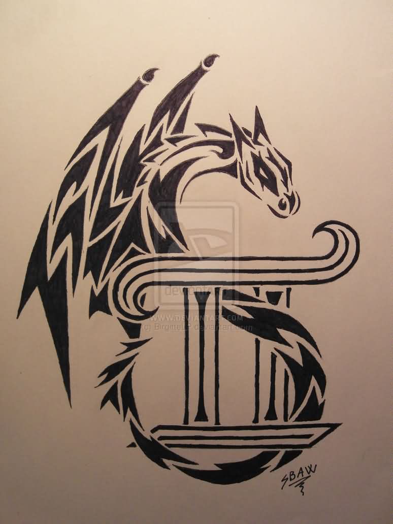 Tribal Dragon Gemini Tattoo Design Idea
