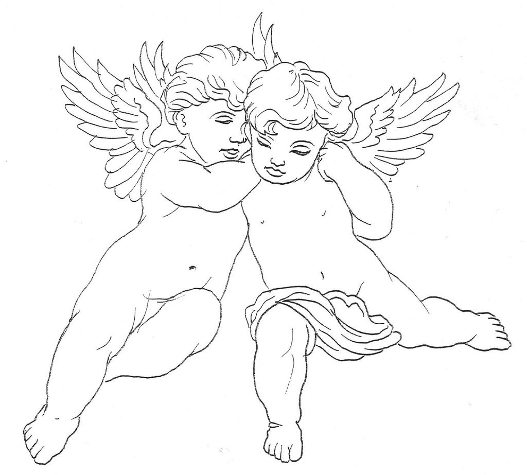 Two Cupid Cherub Tattoo Stencil