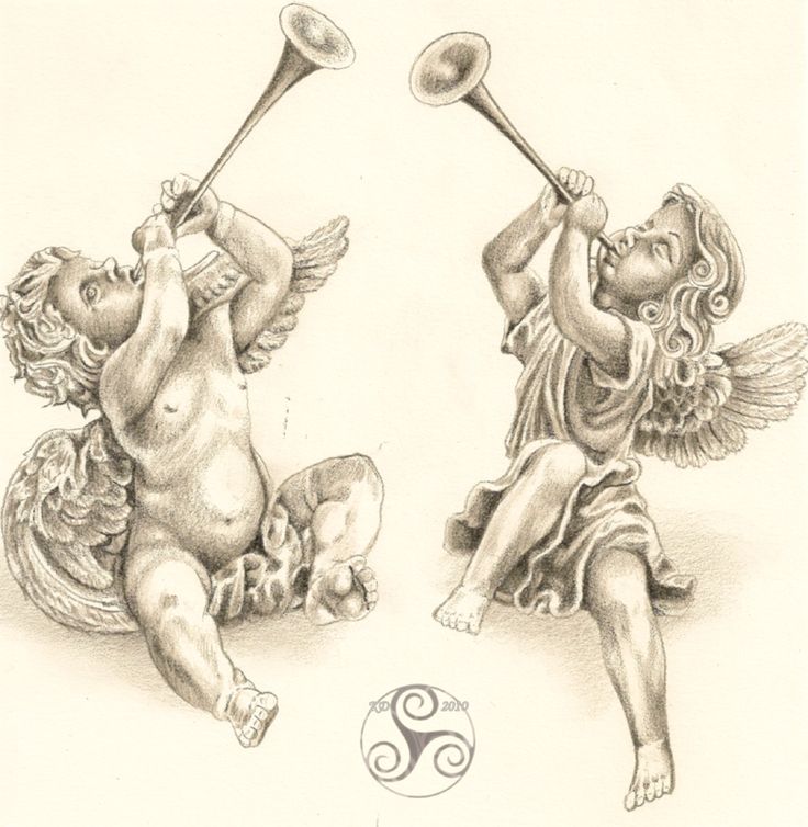 Two Cupid Cherub With Horn Tattoo Design