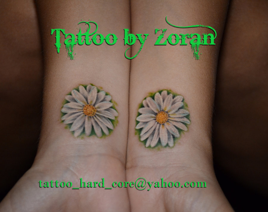 Two Daisy Flowers Tattoo On Both Wrist By Zoran