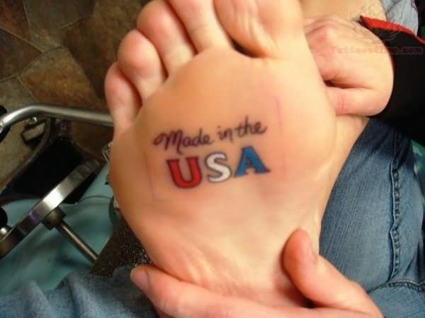 USA Lettering Tattoo On Under Foot