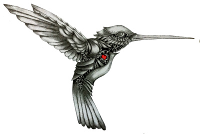 Unique Black And Grey Hummingbird Tattoo Design