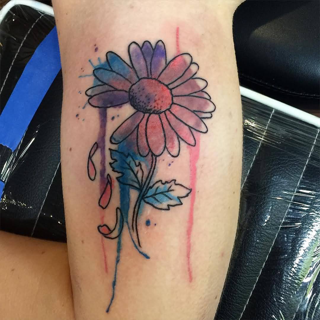 Watercolor Daisy Flower Tattoo Design For Half Sleeve
