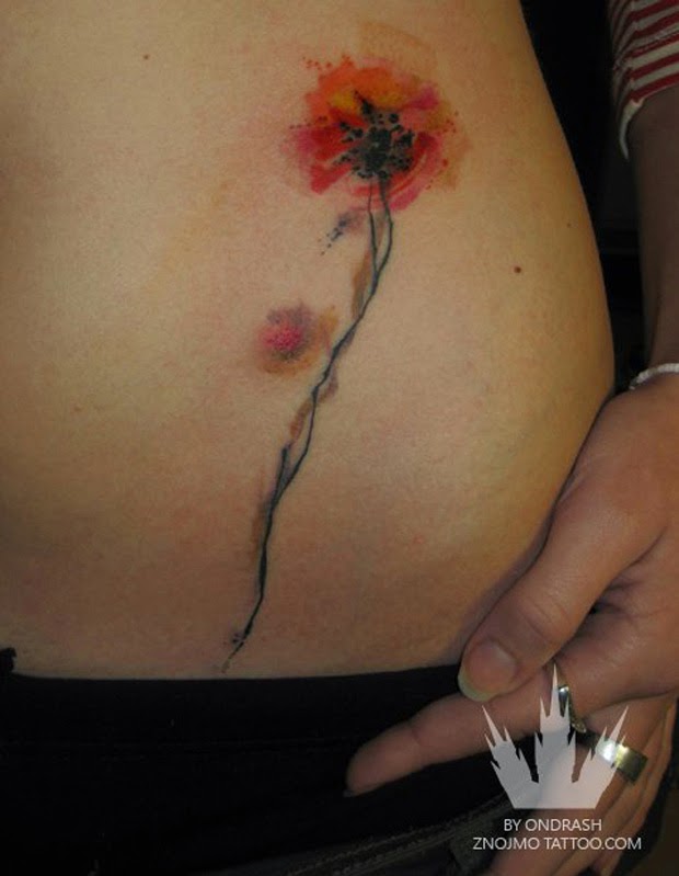 Watercolor Daisy Flower Tattoo Design For Waist