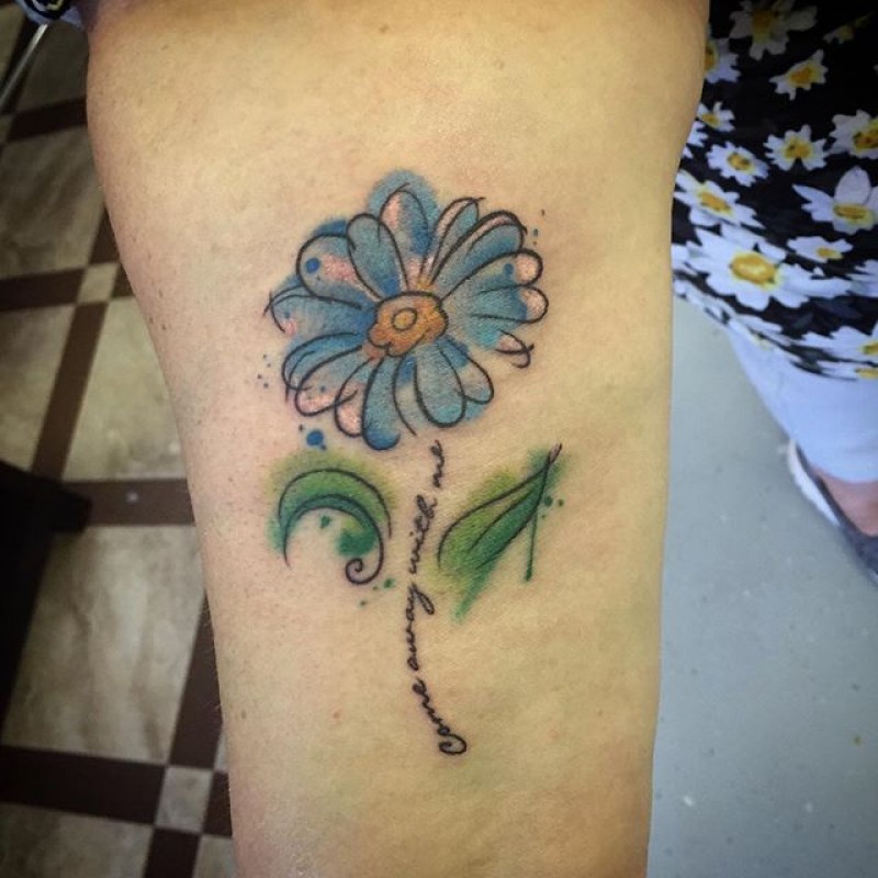 Watercolor Daisy Flower Tattoo Design Sleeve