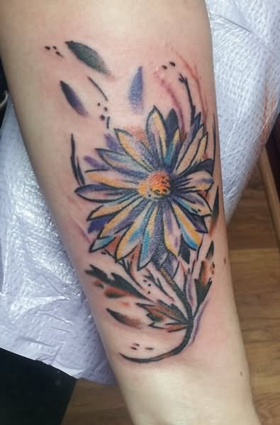Watercolor Daisy Flower Tattoo On Forearm
