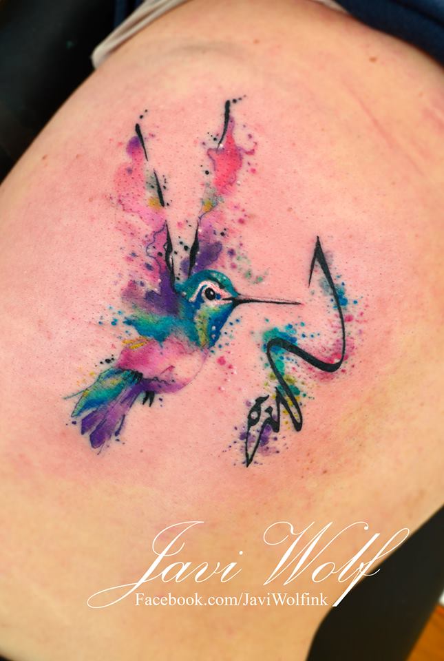 Watercolor Flying Hummingbird Tattoo Design By Javi Wolf