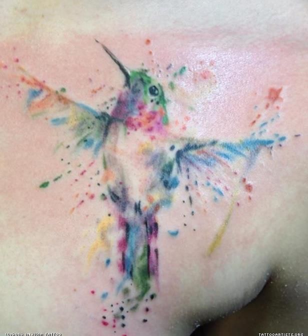 Watercolor Hummingbird Tattoo Design For Back Shoulder