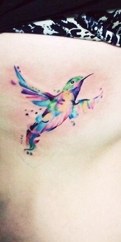 Watercolor Hummingbird Tattoo Design For Side Rib