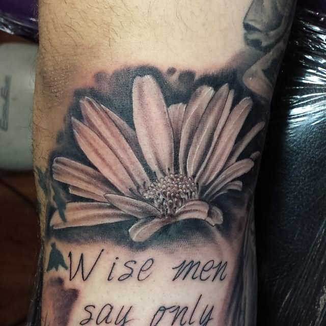 Wise Men Say Only - Black Ink 3D Daisy Tattoo Design