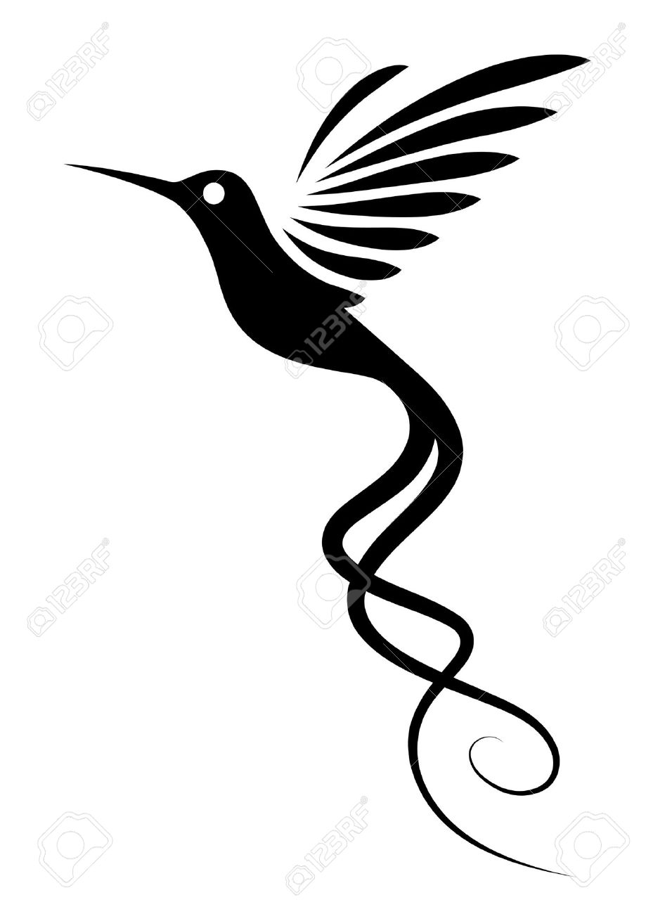 Wonderful Black Flying hummingbird Tattoo Stencil
