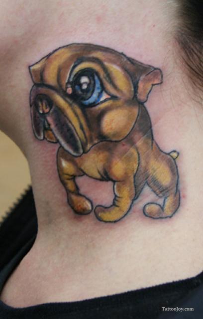Wonderful Dog Tattoo On Side Neck