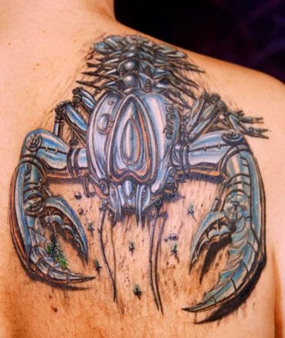 3D Crab Tattoo On Right Back Shoulder